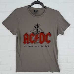 AC/DC Graphic Tee Womens XS Gray For Those About To Rock Band T-Shirt